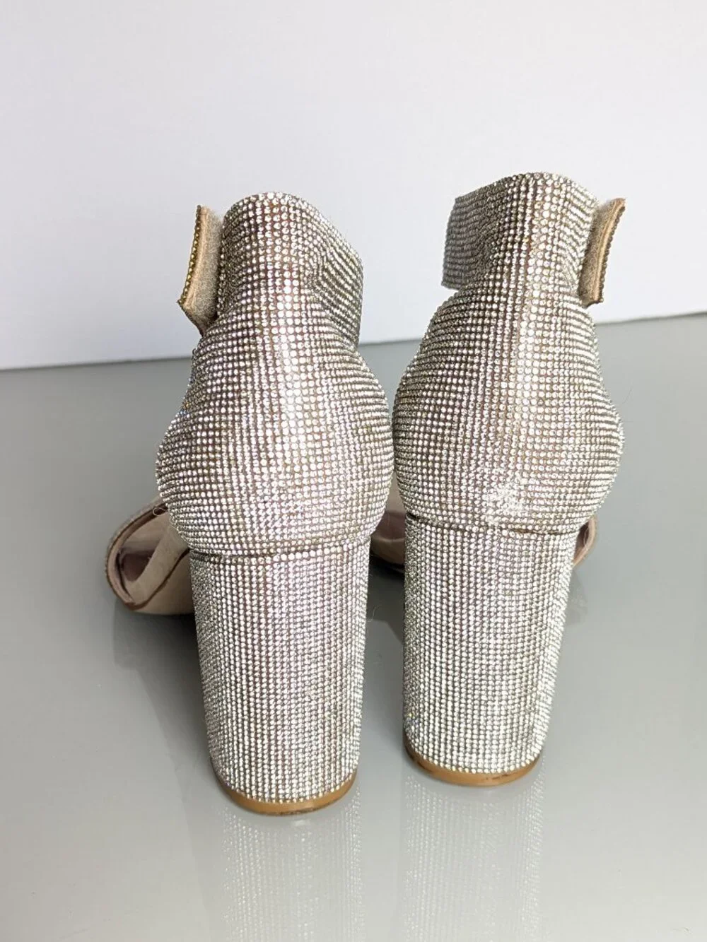 Jeffrey Campbell Silver Crystal Studded Sandal Size 8 Block Heel Strappy Sparkle